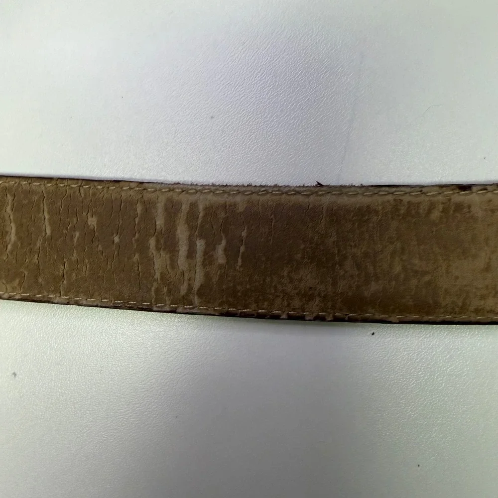 VTG Greg Norman Yachting Brown Ostrich Leather‎ Belt Silver Shark Logo GNL010